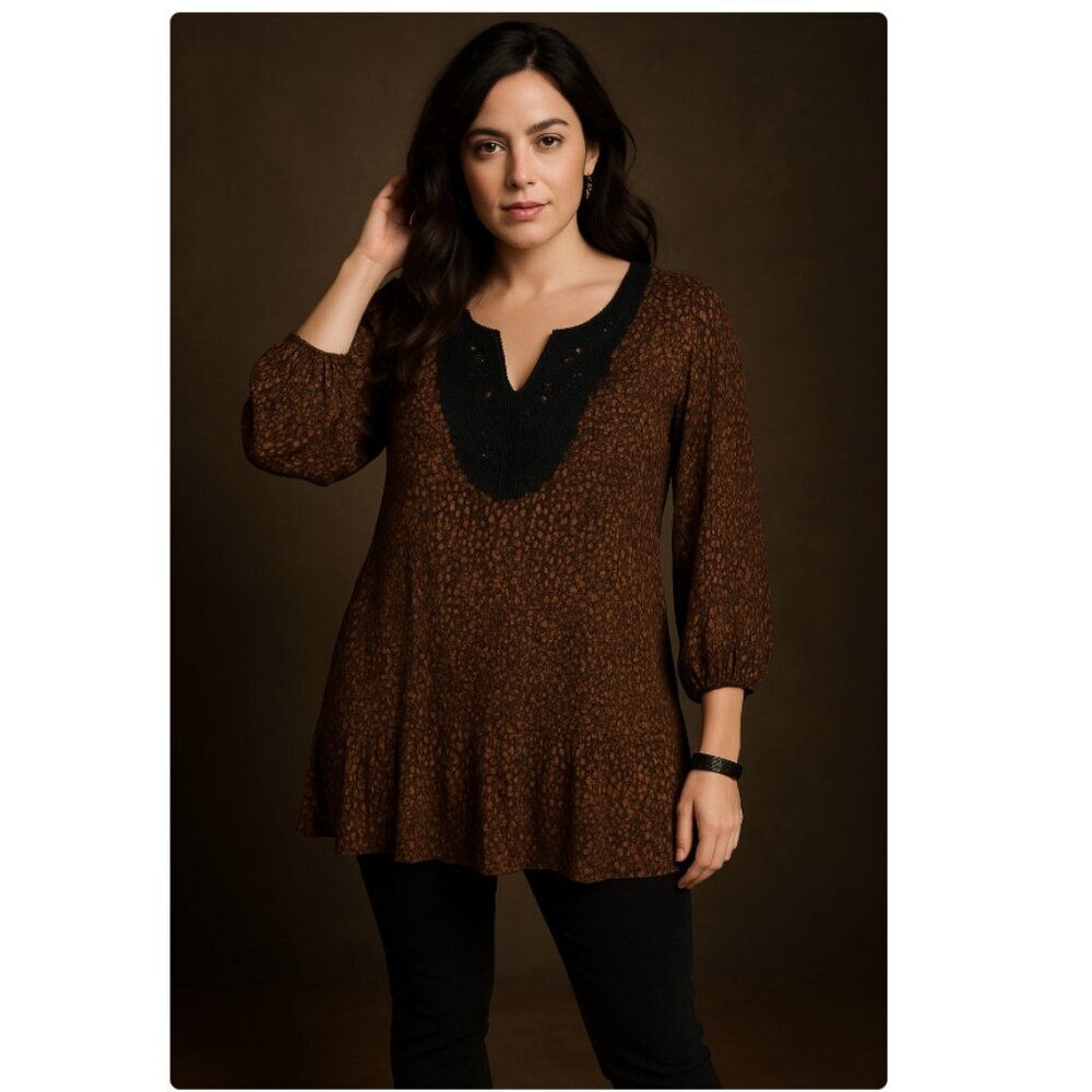 Liz & Me Platinum Collection Womens Size 3X‎ Pleated Animal Boho Romantic Goth